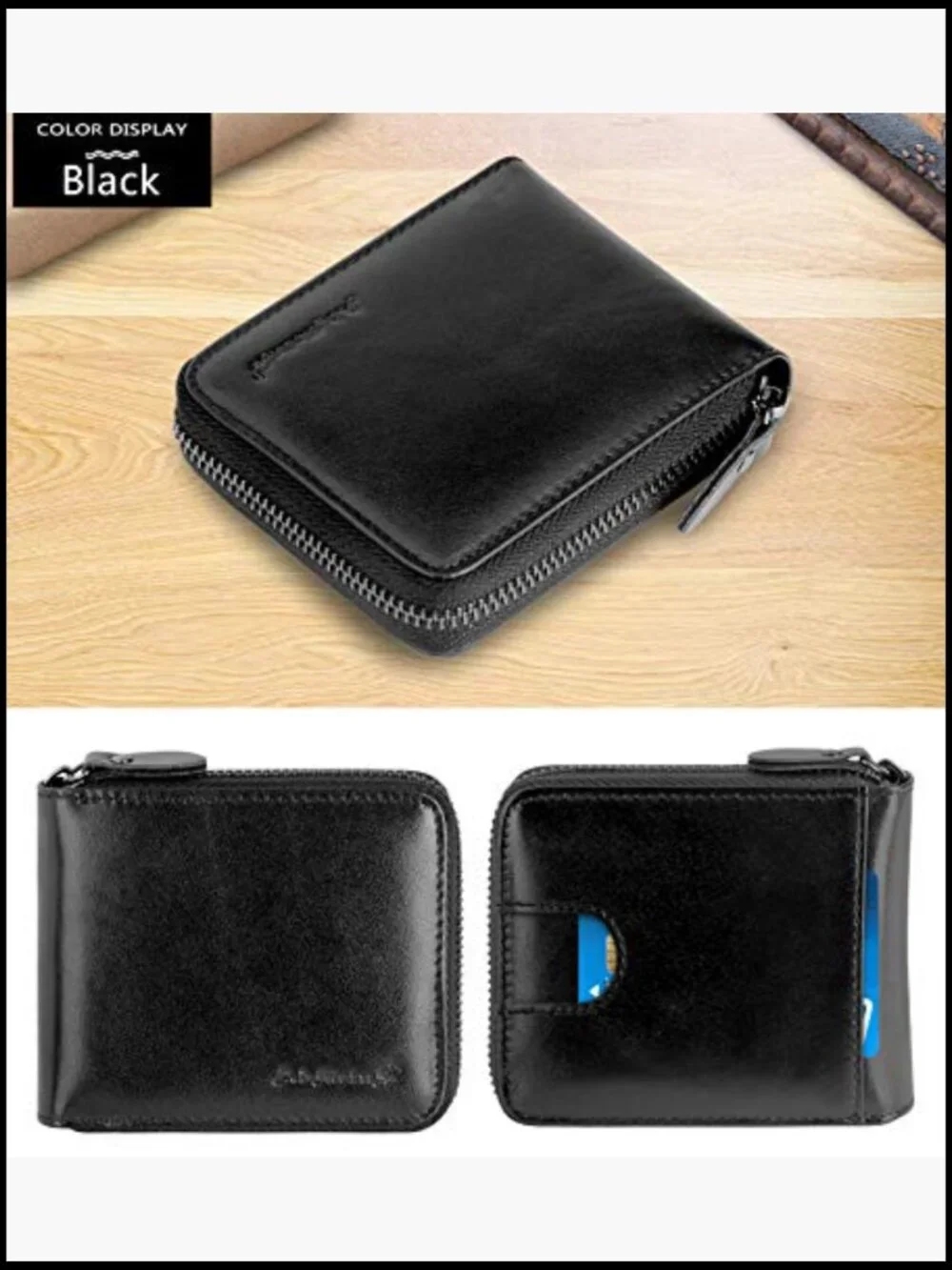 Mens Genuine Leather Bifold Wallet RFID Blocking Zip Around Card Holder